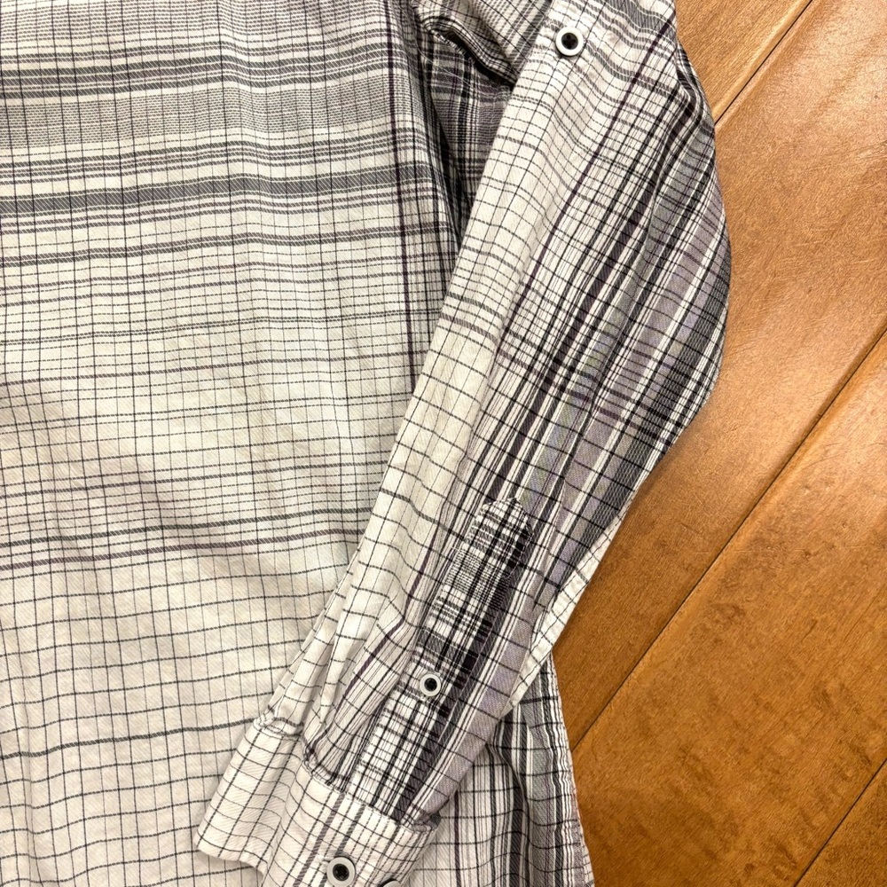 Alfani Mens Long Sleeve Button-front Cotton White and Gray Plaid Shirt Sz Large - Picture 4 of 11